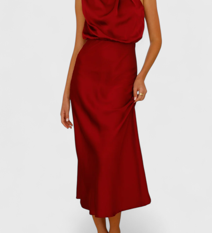 Rina Vestido Elegante de Cuello Halter Drapeado
