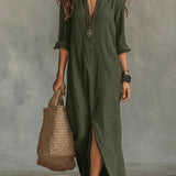 Soline™ | Vestido maxi negro holgado con botones