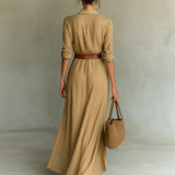 Camille™ | Vestido maxi con solapa y cinturón en la cintura