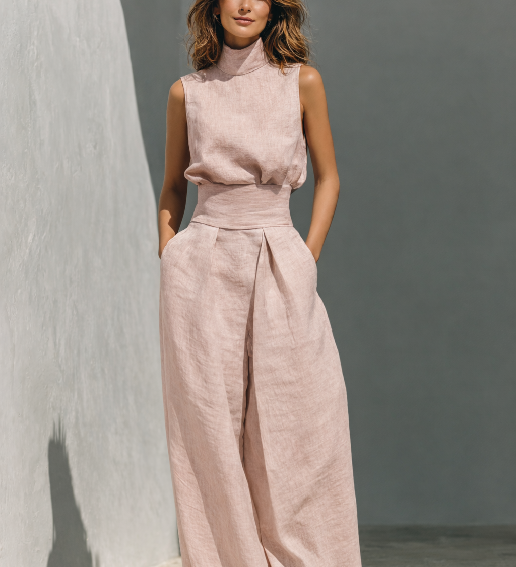 Maria™ | Conjunto de camiseta de tirantes y pantalones anchos de algodón y lino minimalista para mujer