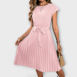 Claire - Manga corta, plisado, vestido midi casual