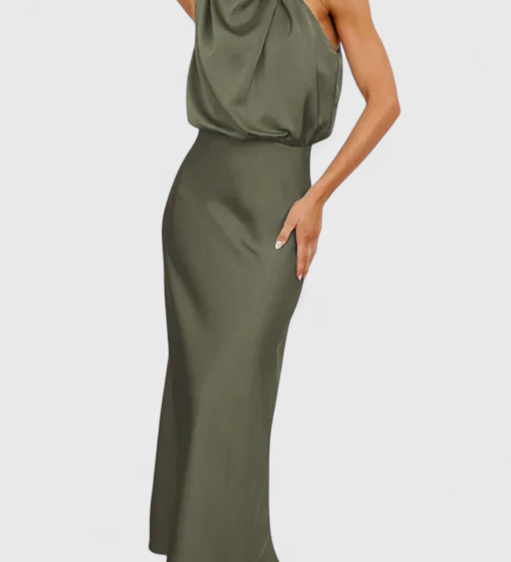 Rina Vestido Elegante de Cuello Halter Drapeado