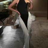 Ariana Vestido Midi Bicolor con Plisado