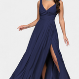 Rocío Vestido Largo con Drapeado Frontal y Escote Cruzado