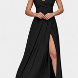 Rocío Vestido Largo con Drapeado Frontal y Escote Cruzado