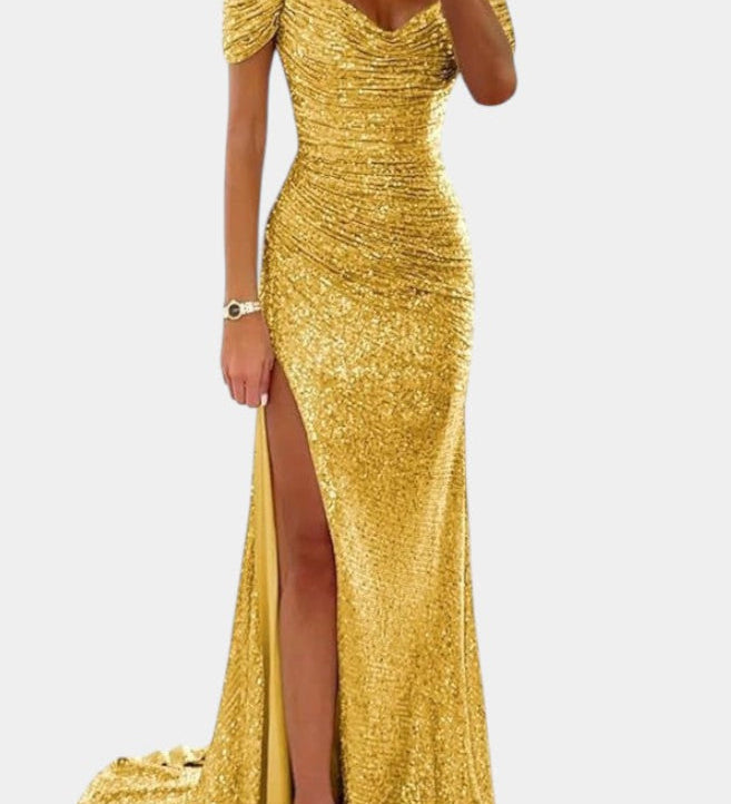 Molinas Vestido de Sirena Off-Shoulder con Lentejuelas