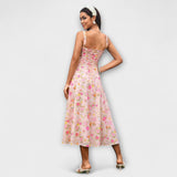 Upanje - vestido rosa con detalle de abertura