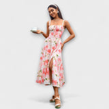 Upanje - vestido rosa con detalle de abertura