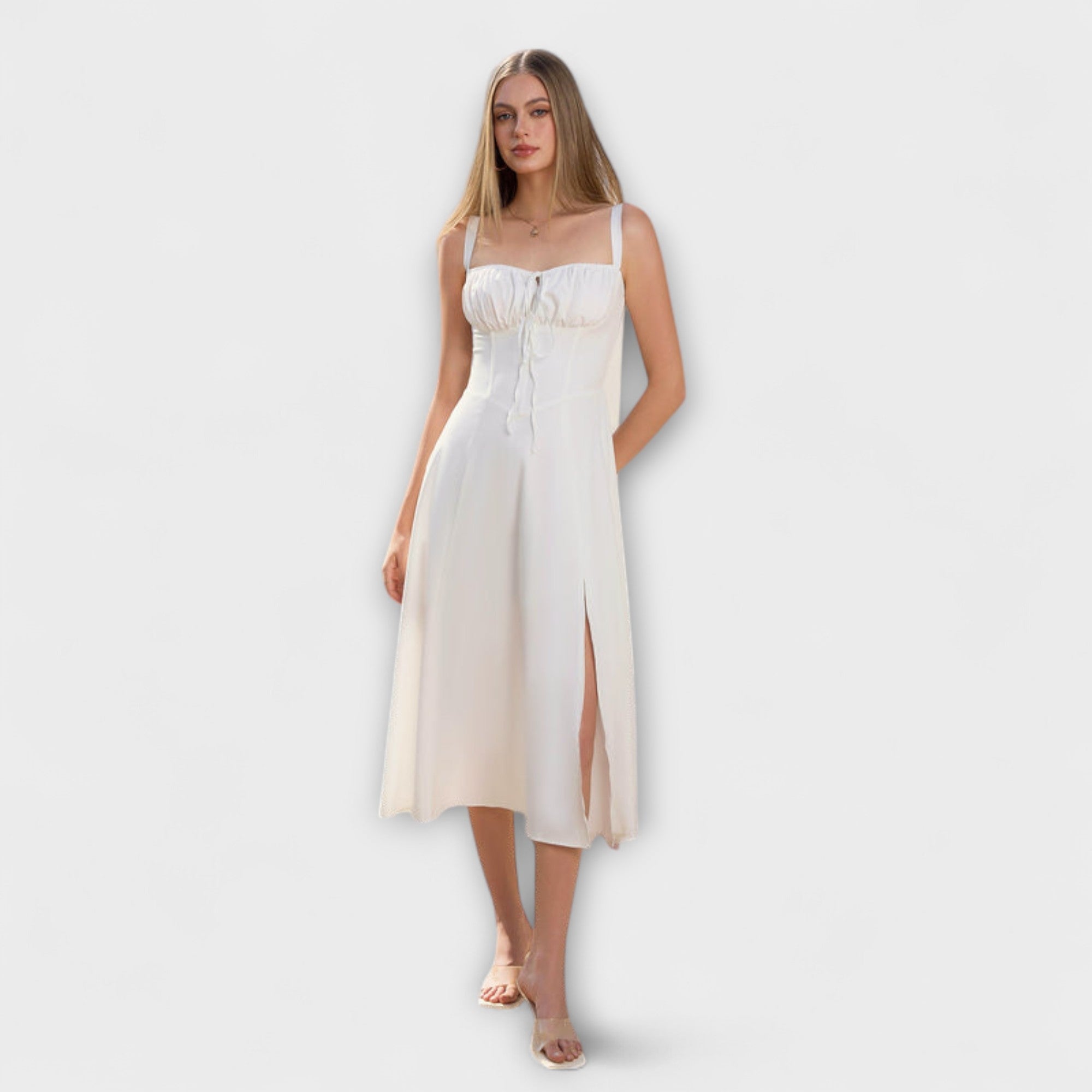 Upanje - vestido rosa con detalle de abertura