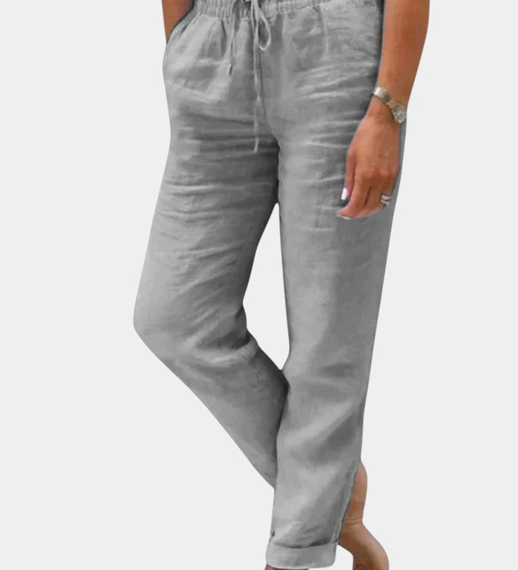 Violeta Pantalones de Lino Mezclado Ajuste Relajado