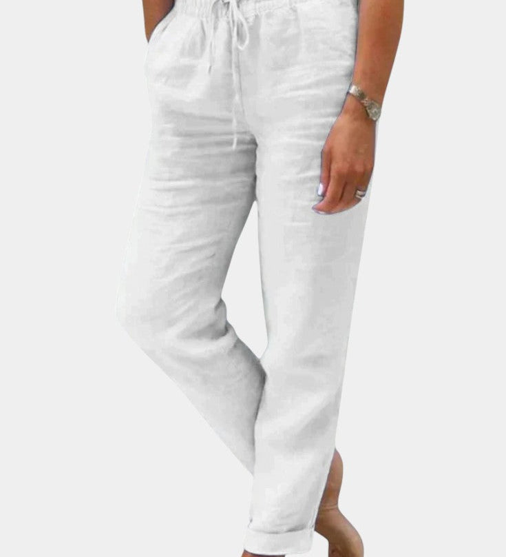 Violeta Pantalones de Lino Mezclado Ajuste Relajado