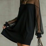 Amélie™ | Elegante Vestido corto negro con mangas de malla