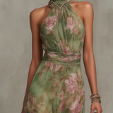 Florine™ | Vestido Maxi Verde con Estampado Floral