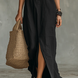 Soline™ | Vestido maxi negro holgado con botones