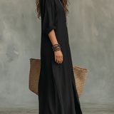 Soline™ | Vestido maxi negro holgado con botones
