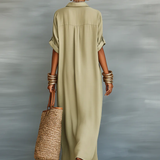 Manelle™ | Vestido maxi verde oliva con línea minimalista