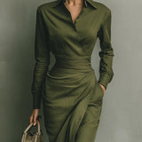 Noëlle™ | Vestido maxi en verde militar