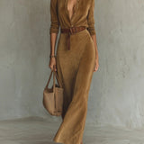 Juline™ | Vestido Maxi de aspecto gamuza con solapa