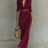 Juline™ | Vestido Maxi de aspecto gamuza con solapa