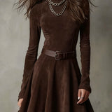 Noémie™ | Vestido mini vintage de gamuza en marrón oscuro
