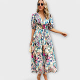 Vestidos maxi abstractos con mangas abullonadas