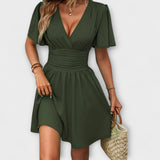 Winslet - Vestido con cintura fruncida y escote en V