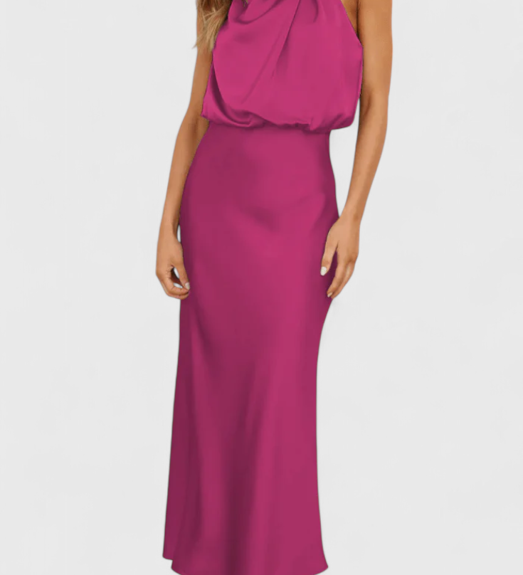 Rina Vestido Elegante de Cuello Halter Drapeado