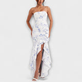 Zuri - Vestido maxi con hombros descubiertos y dobladillo asimétrico
