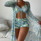 Gabriela™ | Conjunto de bikini de 3 piezas con estampado