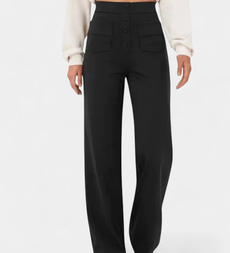 Nova Pantalones Rectos de Cintura Alta y Elasticidad