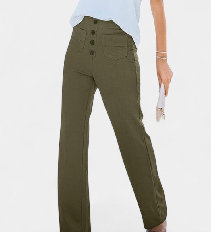Nova Pantalones Rectos de Cintura Alta y Elasticidad