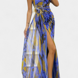 Aylin Vestido Maxi Asimétrico con Estampado Vibrante