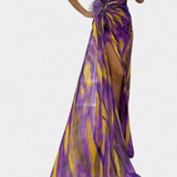 Aylin Vestido Maxi Asimétrico con Estampado Vibrante