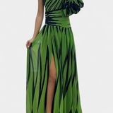 Bethania Vestido Maxí Elegante de Rayas con Un Solo Hombro
