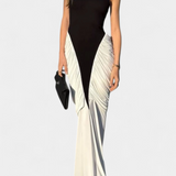 Ariana Vestido Midi Bicolor con Plisado