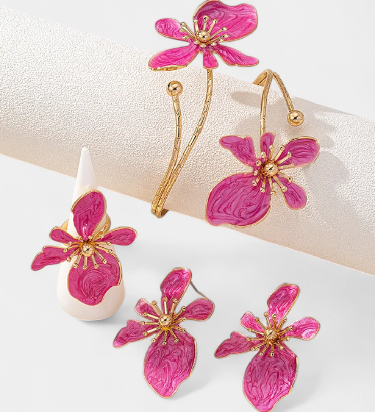 Set de Accesorios Florales: Pulsera + Pendientes + Anillos