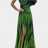 Bethania Vestido Maxí Elegante de Rayas con Un Solo Hombro
