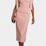 Reece Vestido Midi con Perlas y Cuello Redondo