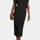 Reece Vestido Midi con Perlas y Cuello Redondo